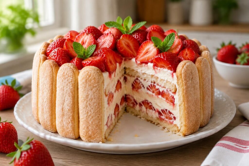 découvrez une charlotte aux fraises légère et fruitée, préparée avec du fromage blanc et sans gélatine. une recette facile et gourmande à partager.