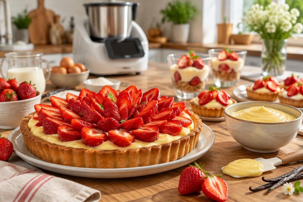 préparez une crème pâtissière onctueuse au companion, idéale pour garnir une tarte aux fraises et sublimer vos desserts maison.