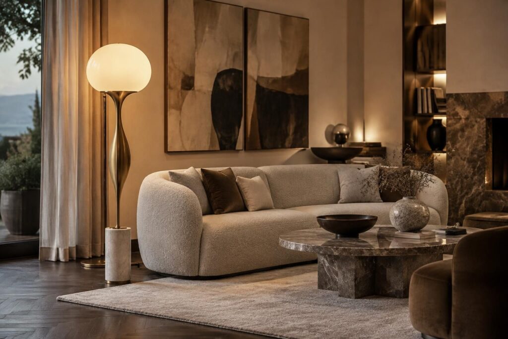 Lampadaire salon design italien ou Roche Bobois pour un intérieur chic