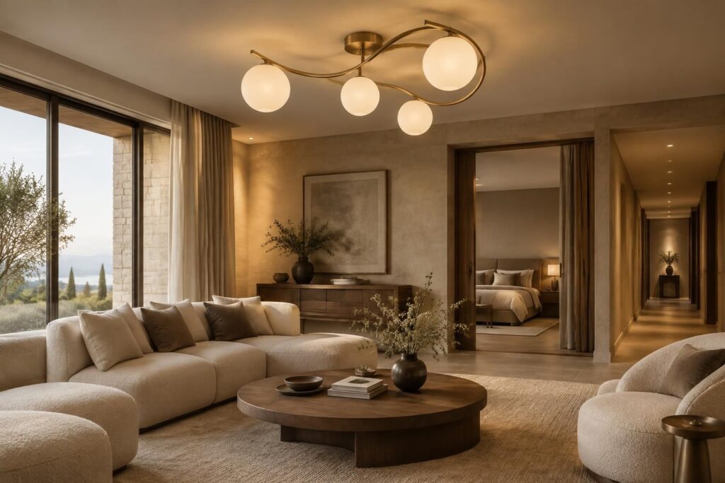 découvrez nos inspirations de plafonniers design pour sublimer votre salon, chambre ou couloir avec une touche élégante et luxueuse.